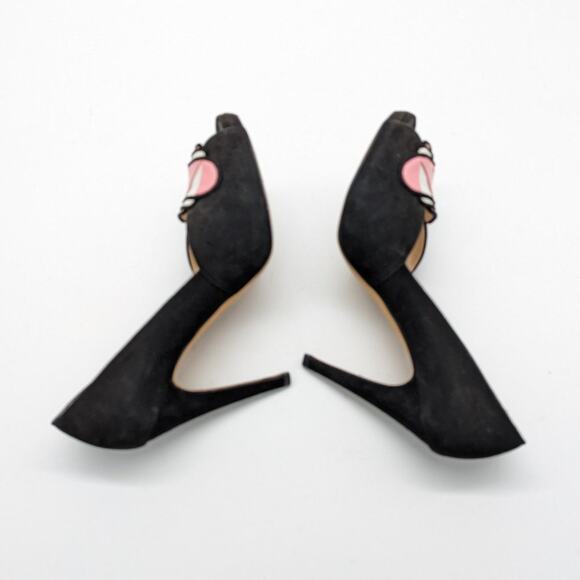 Chrissie Morris Black Suede Peep Toe Heels Pink Geometric Toe Pattern Size 40 - Picture 2 of 10